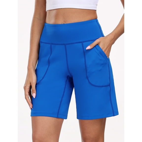 NELEUS Womens Workout Shorts Wide Leg Athletic Yoga Shorts High Waisted Short with Pockets,Blue,US Size 2XL