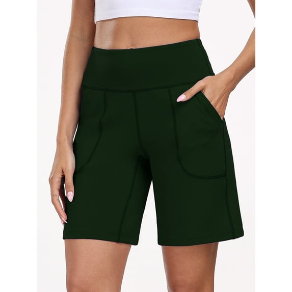 NELEUS Womens Workout Shorts Wide Leg Athletic Yoga Shorts High Waisted Short with Pockets,Dark Green,US Size 2XL