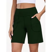 NELEUS Womens Workout Shorts Wide Leg Athletic Yoga Shorts High Waisted Short with Pockets,Dark Green,US Size S