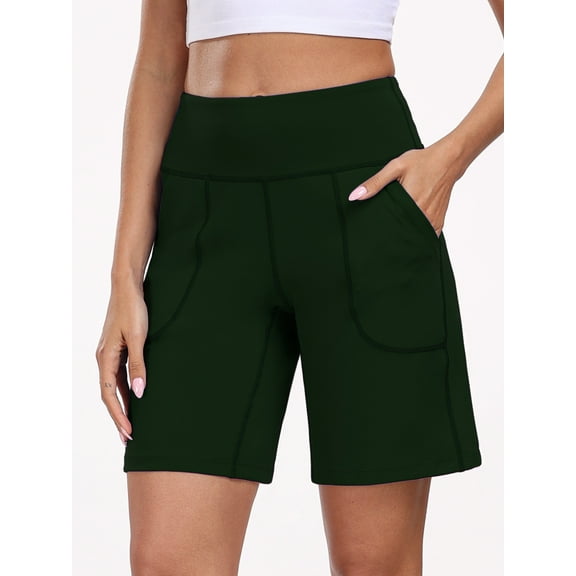 NELEUS Womens Workout Shorts Wide Leg Athletic Yoga Shorts High Waisted Short with Pockets,Dark Green,US Size XL
