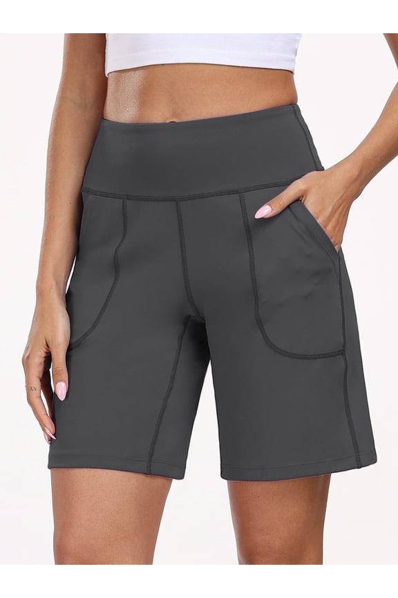 Womens Workout Shorts Wide Leg Athletic Yoga Shorts High Waisted Short with Pockets,Gray,US Size 2XL