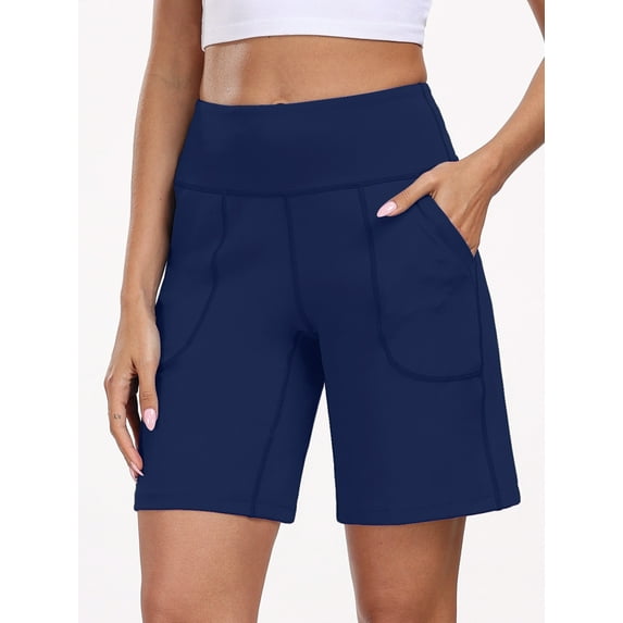 NELEUS Womens Workout Shorts Wide Leg Athletic Yoga Shorts High Waisted Short with Pockets,Navy Blue,US Size XL