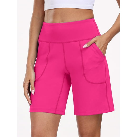 NELEUS Womens Workout Shorts Wide Leg Athletic Yoga Shorts High Waisted Short with Pockets,Rose Red,US Size L