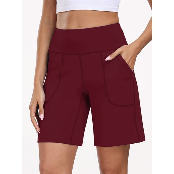 NELEUS Womens Workout Shorts Wide Leg Athletic Yoga Shorts High Waisted Short with Pockets,Wine Red,US Size S