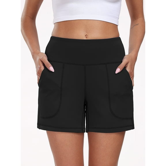 NELEUS Womens Workout Shorts Wide Leg Yoga Shorts for Women Casual Summer Athletic Short with Pockets,Black,US Size 2XL