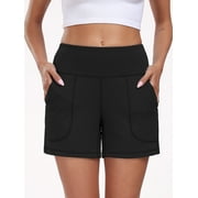 NELEUS Womens Workout Shorts Wide Leg Yoga Shorts for Women Casual Summer Athletic Short with Pockets,Black,US Size M