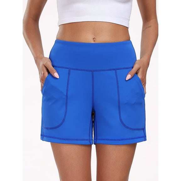NELEUS Womens Workout Shorts Wide Leg Yoga Shorts for Women Casual Summer Athletic Short with Pockets,Blue,US Size L