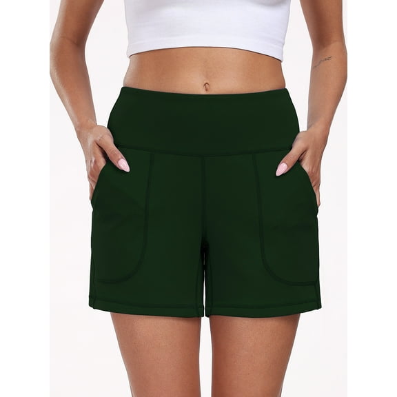 NELEUS Womens Workout Shorts Wide Leg Yoga Shorts for Women Casual Summer Athletic Short with Pockets,Dark Green,US Size L