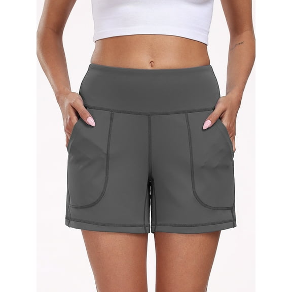 NELEUS Womens Workout Shorts Wide Leg Yoga Shorts for Women Casual Summer Athletic Short with Pockets,Gray,US Size L
