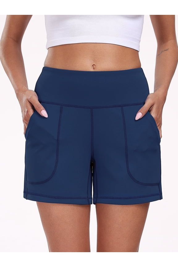 Womens Plus Size Workout Shorts Wide Leg Yoga Shorts for Women Casual Summer Athletic Short with Pockets,Navy Blue,US Size 2XL