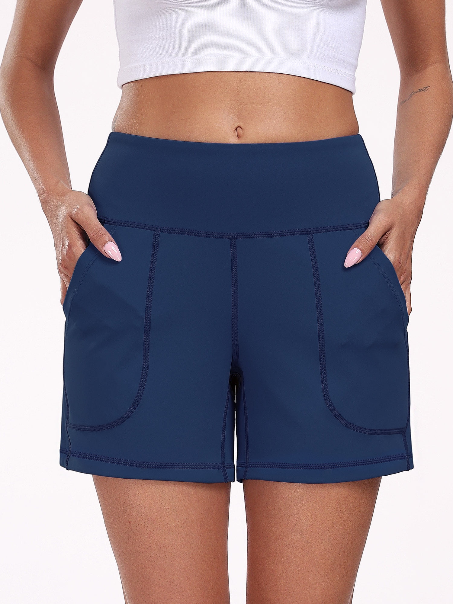Women's Aesthetic Workout Shorts - High Waisted Yoga Shorts With Pockets, Quick-Dry & Breathable