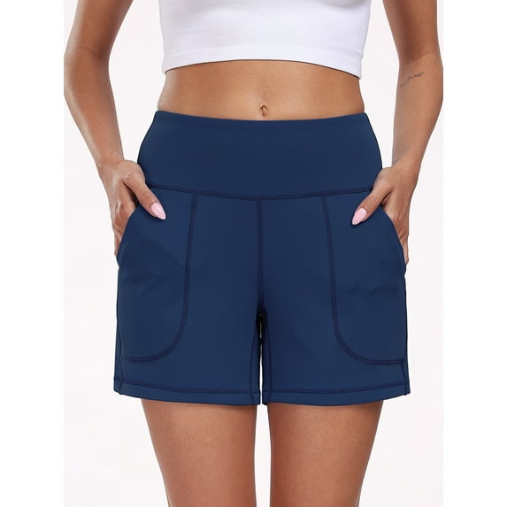 NELEUS Womens Workout Shorts Wide Leg Yoga Shorts for Women Casual Summer Athletic Short with Pockets,Navy Blue,US Size L
