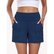 NELEUS Womens Workout Shorts Wide Leg Yoga Shorts for Women Casual Summer Athletic Short with Pockets,Navy Blue,US Size XL