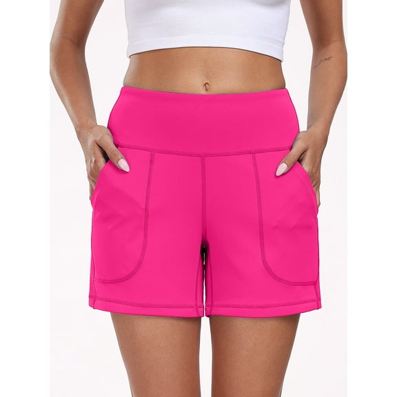 NELEUS Womens Workout Shorts Wide Leg Yoga Shorts for Women Casual Summer Athletic Short with Pockets,Rose Red,US Size S