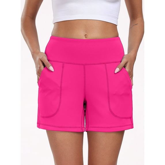 NELEUS Womens Workout Shorts Wide Leg Yoga Shorts for Women Casual Summer Athletic Short with Pockets,Rose Red,US Size S