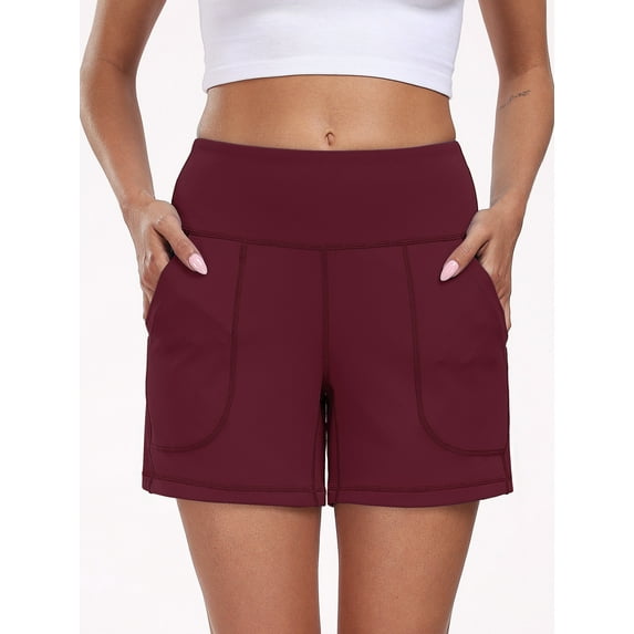 NELEUS Womens Workout Shorts Wide Leg Yoga Shorts for Women Casual Summer Athletic Short with Pockets,Wine Red,US Size S