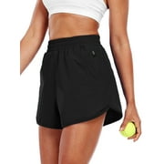 NELEUS Womens 3.5" Workout Shorts for Athletic Yoga Running Casual Single-layer Shorts with Side Pocket,Black,US Size L