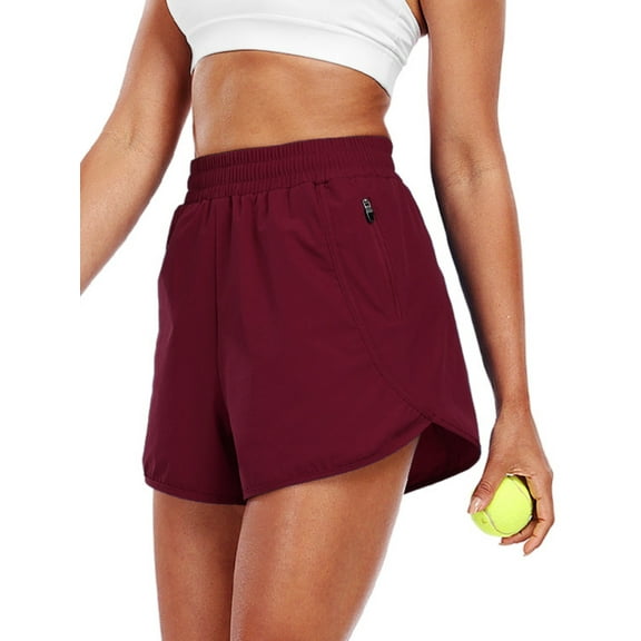NELEUS Womens Workout Shorts for Athletic Yoga Running Casual Short with Side Pocket,Wine Red,US Size 2XL