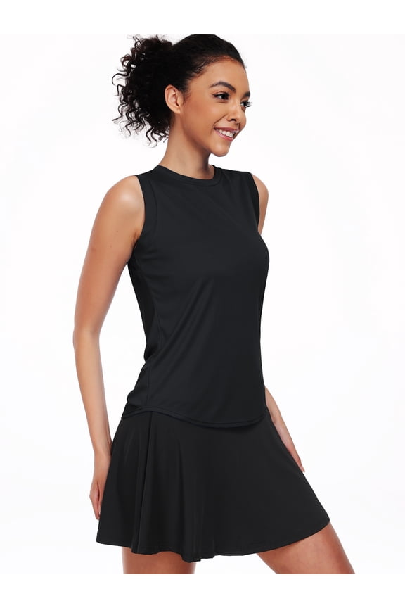 Womens Workout Tank Tops UPF50+ Loose Fit High Neck for Athletic Yoga Casual Tops,Black,US Size L