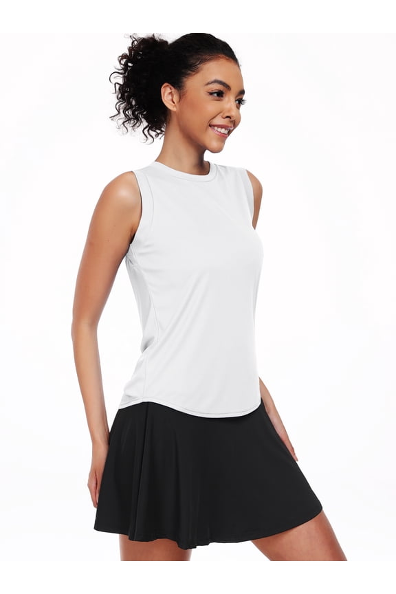 Womens Workout Tank Tops UPF50+ Loose Fit High Neck for Athletic Yoga Casual Tops,White,US Size XL