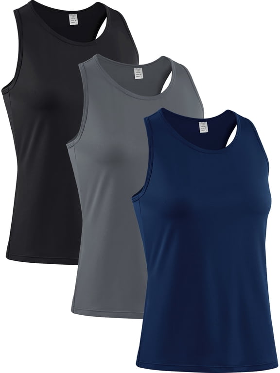 Womens Workout Tank Tops for Athletic Yoga Running Gym Sleeveless Shirts Crewneck Racerback,Black+Gray+Navy Blue,US Size L