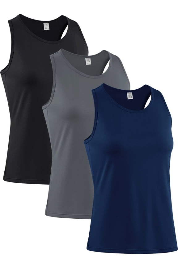 Womens Workout Tank Tops for Athletic Yoga Running Gym Sleeveless Shirts Crewneck Racerback,Black+Gray+Navy Blue,US Size L