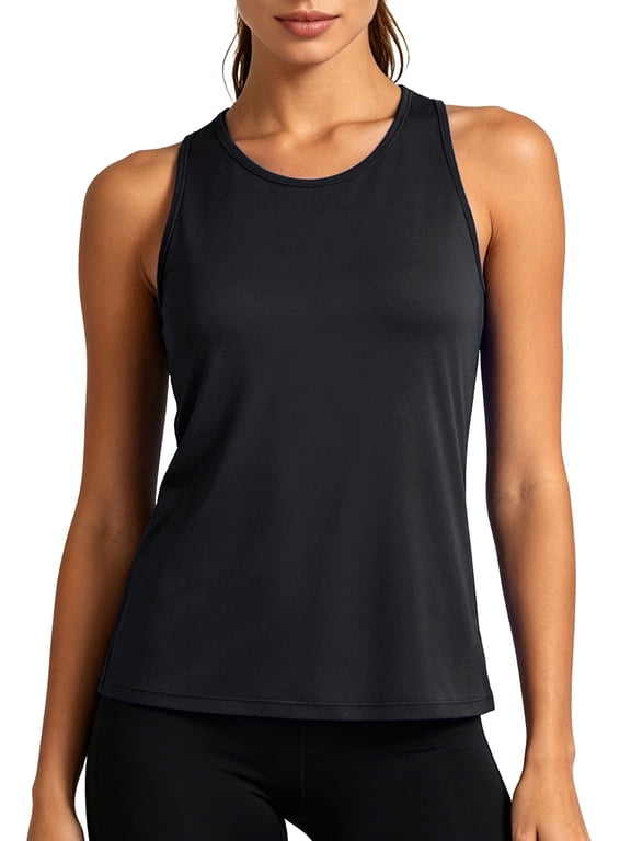 Womens Workout Tank Tops for Athletic Yoga Running Gym Sleeveless Shirts Crewneck Racerback,Black,US Size M