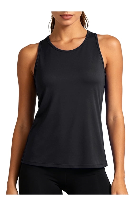 Womens Workout Tank Tops for Athletic Yoga Running Gym Sleeveless Shirts Crewneck Racerback,Black,US Size M