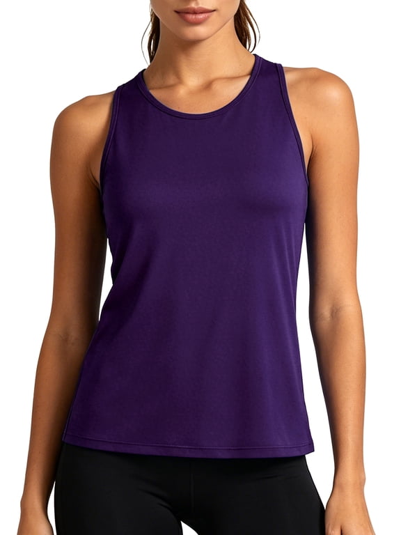 Womens Workout Tank Tops for Athletic Yoga Running Gym Sleeveless Shirts Crewneck Racerback,Dark Purple,US Size M