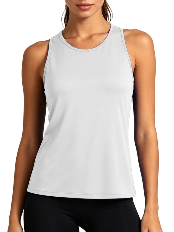Womens Workout Tank Tops for Athletic Yoga Running Gym Sleeveless Shirts Crewneck Racerback,White,US Size M