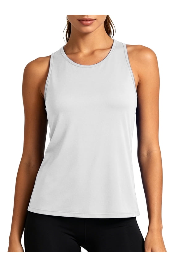 Womens Workout Tank Tops for Athletic Yoga Running Gym Sleeveless Shirts Crewneck Racerback,White,US Size S