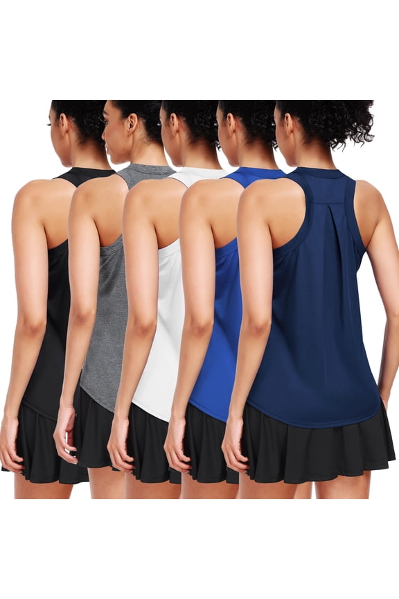 Womens Workout Tops Racerback Athletic Tank Tops Loose Fit for Yoga Casual,Black+Gray+White+Blue+Navy Blue,US Size M
