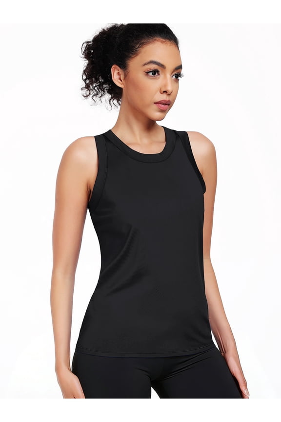 Womens Workout Tops Racerback Athletic Tank Tops Loose Fit for Yoga Casual,Black,US Size L