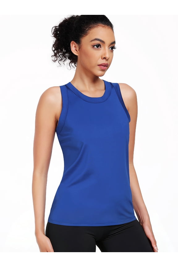 Womens Workout Tops Racerback Athletic Tank Tops Loose Fit for Yoga Casual,Blue,US Size L
