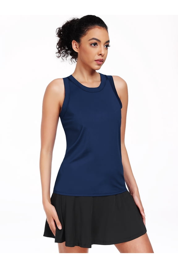 Womens Workout Tops Racerback Athletic Tank Tops Loose Fit for Yoga Casual,Navy Blue,US Size M