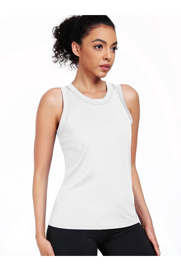 Womens Workout Tops Racerback Athletic Tank Tops Loose Fit for Yoga Casual,White,US Size L