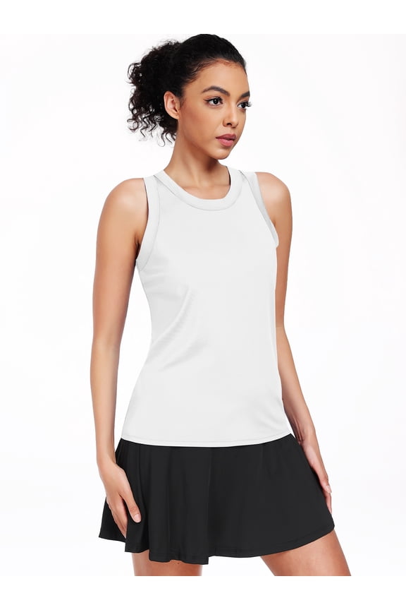 Womens Workout Tops Racerback Athletic Tank Tops Loose Fit for Yoga Casual,White,US Size S