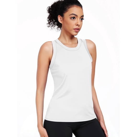 NELEUS Womens Workout Tops Racerback Athletic Tank Tops Loose Fit for Yoga Casual,White,US Size S