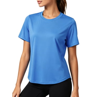 NELEUS Womens Workout Tops UPF 50  Short Sleeve Shirts for Athletic Yoga Running Loose Fit Quick Dry T-Shirts,Light Blue,US Size M