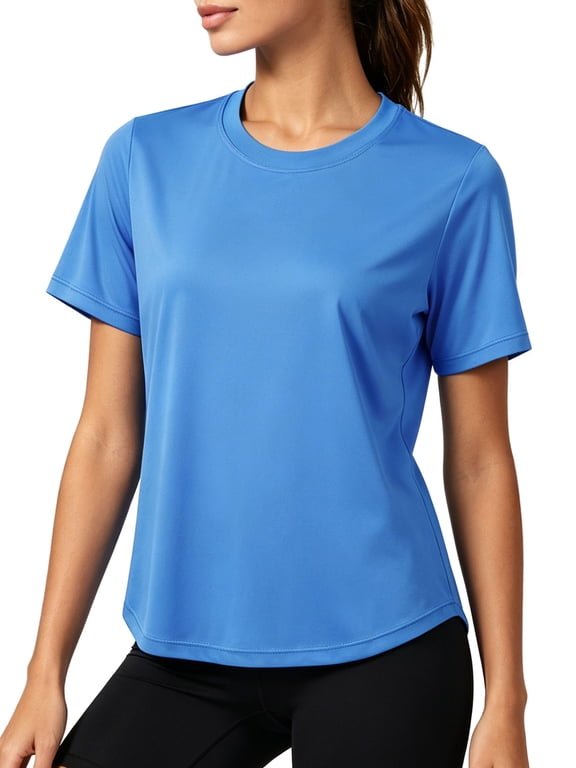 Womens Workout Tops UPF 50+ Short Sleeve Shirts for Athletic Yoga Running Loose Fit Quick Dry T-Shirts,Light Blue,US Size XL