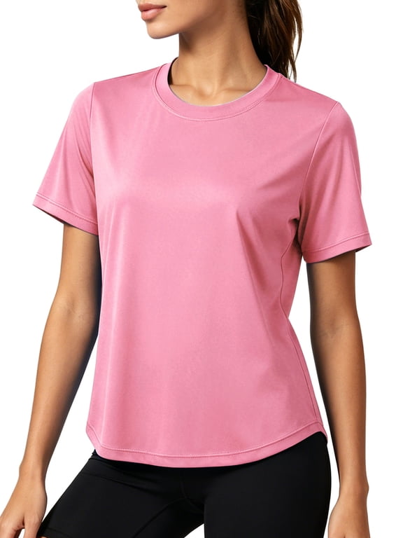 Womens Workout Tops UPF 50+ Short Sleeve Shirts for Athletic Yoga Running Loose Fit Quick Dry T-Shirts,Pink,US Size L