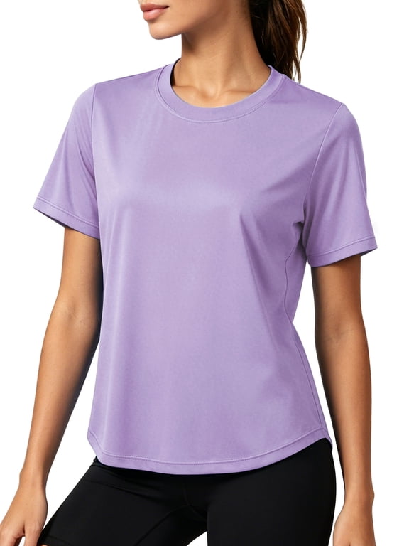 Womens Workout Tops UPF 50+ Short Sleeve Shirts for Athletic Yoga Running Loose Fit Quick Dry T-Shirts,Purple,US Size L