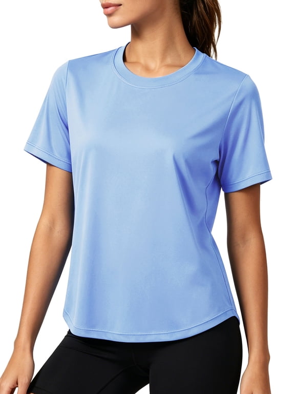 Womens Workout Tops UPF 50+ Short Sleeve Shirts for Athletic Yoga Running Loose Fit Quick Dry T-Shirts,Sea Blue,US Size XL