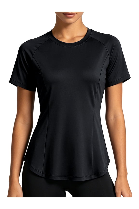 Womens Workout Tops for Activewear Athletic Gym Tee Casual Tops Loose Fit Quick Dry Crew Neck,Black,US Size S