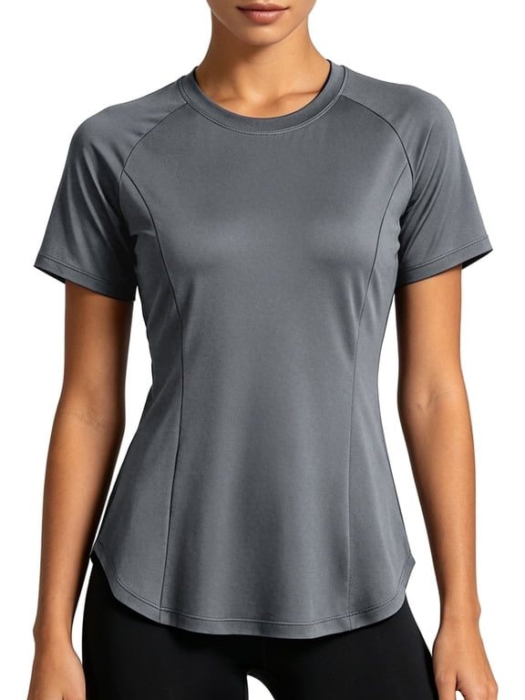 Womens Workout Tops for Activewear Athletic Gym Tee Casual Tops Loose Fit Quick Dry Crew Neck,Gray,US Size L