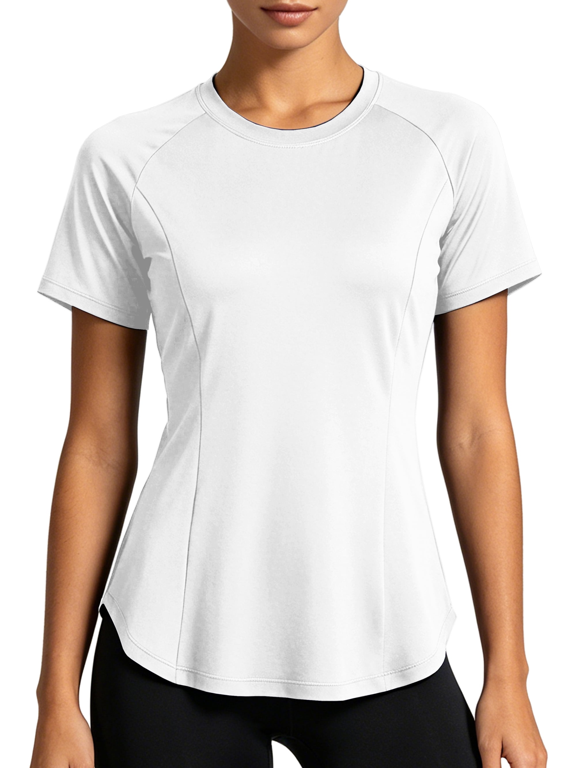 Womens Workout Tops for Activewear Athletic Gym Tee Casual Tops Loose Fit Quick Dry Crew Neck,White,US Size M