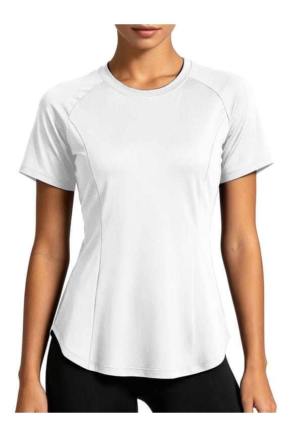 Womens Workout Tops for Activewear Athletic Gym Tee Casual Tops Loose Fit Quick Dry Crew Neck,White,US Size M