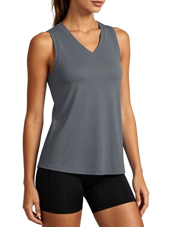Womens Workout Tops for Casual Athletic Running Gym V Neck Loose Fit Yoga Shirts Summer Tees,Gray,US Size S