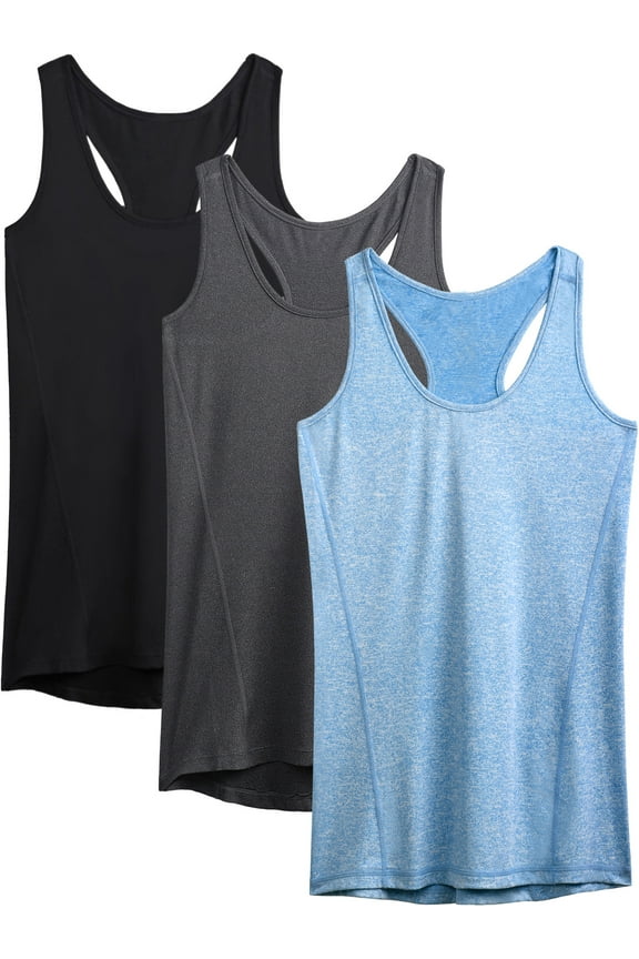 Womens Workout Yoga Tank Top Racerback Running Athletic Shirts 3 Pack,Black+Dark Gray+Light Blue,US Size 2XL