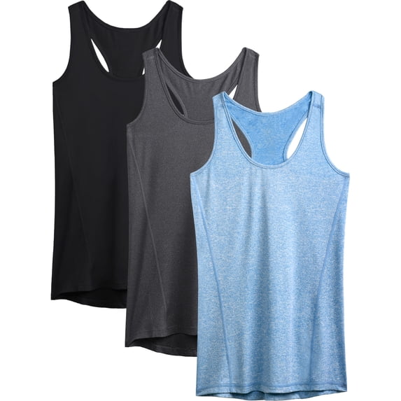 NELEUS Womens Workout Yoga Tank Top Racerback Running Athletic Shirts 3 Pack,Black+Dark Gray+Light Blue,US Size S